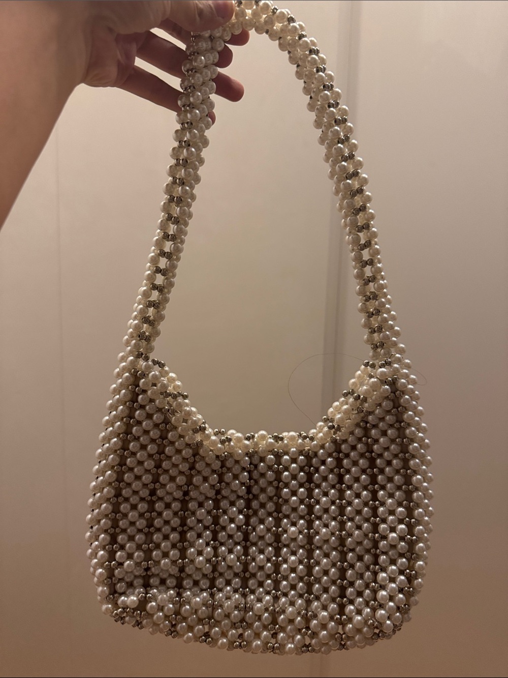Zara Pearl Beaded Shoulder Bag - Ivory